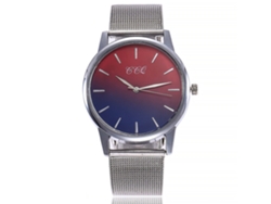 Reloj De Pulsera Para Parejas Ccq Con Correa De Malla, Movimiento De Cuarzo, Esfera Redonda, Rojo Y Azul.
