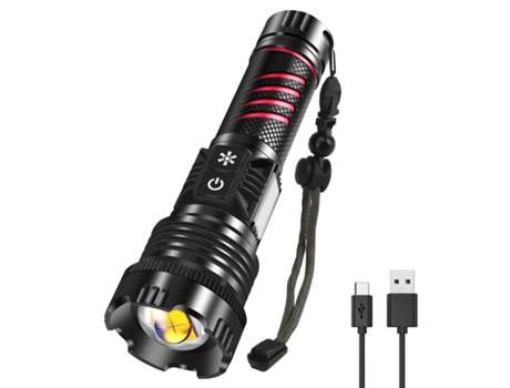 Linterna LED superbrillante 20000 lúmenes con luz roja, potente linterna táctica con batería recargable USB C, 8 modos IPX4 linterna impermeable pa...