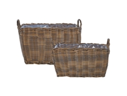 Conjunto De 2 Vasos De Vime Beliani Ormos De Ratan Sintético Castanho 59x36x44