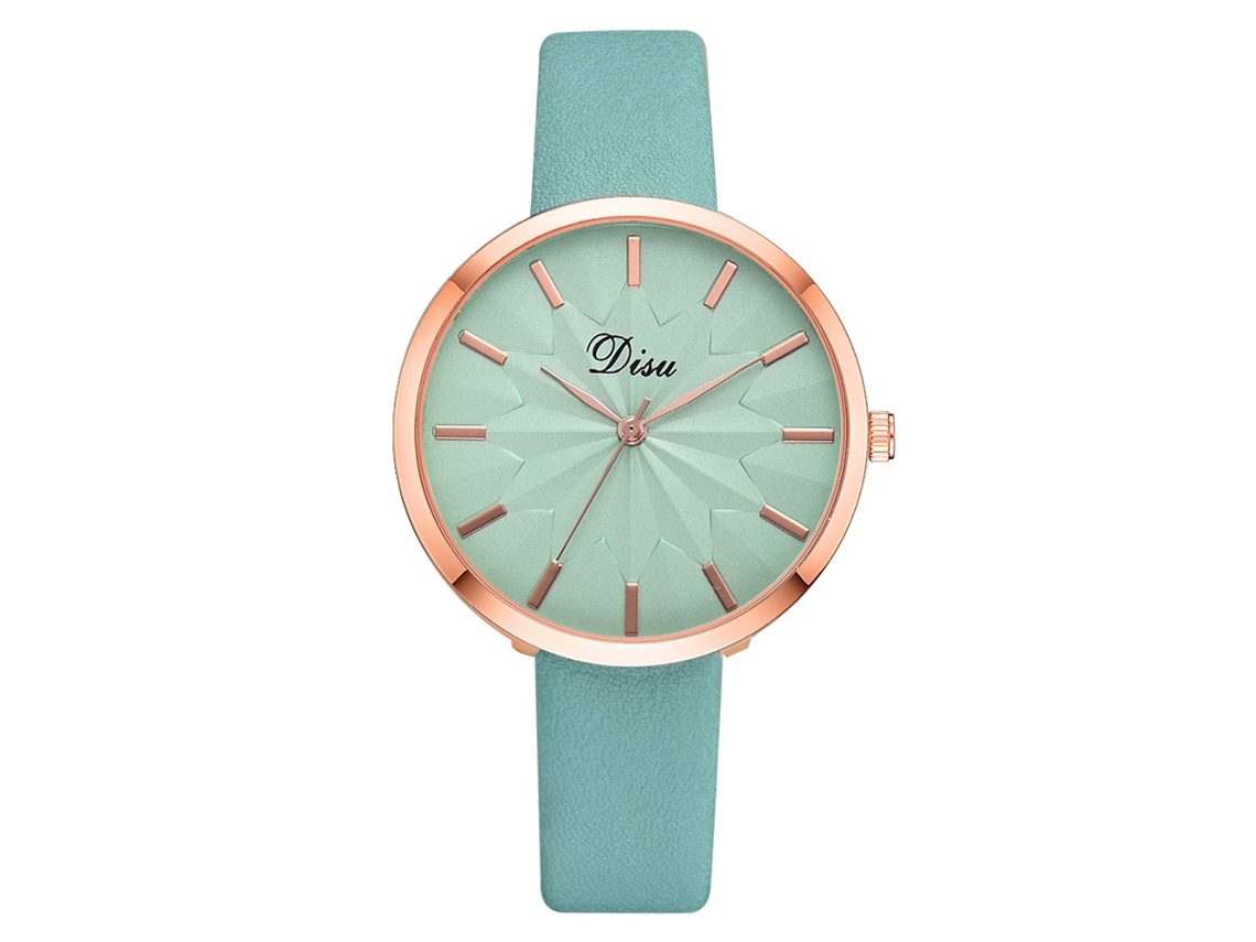 Reloj De Pulsera De Cuarzo Para Mujer Con Correa De Piel Sintética Azul Cielo, Informal Y Sencillo.