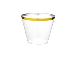 Vasos de aviación de plástico duro de 270 ml con borde dorado para agua, vino, postres, fiestas y comidas occidentales Truyuety