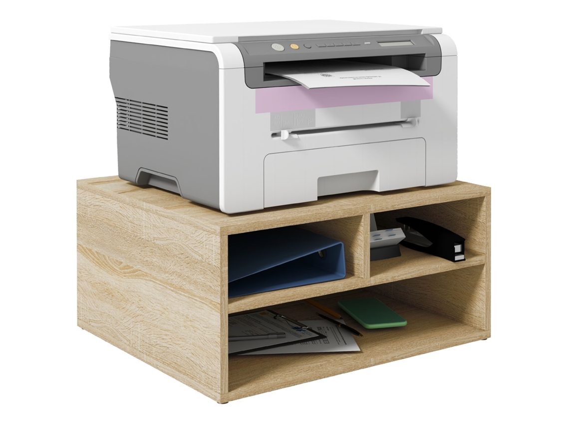 Organizador de escritorio de madera con 3 compartimentos y soporte para impresora, 47x40x22,5 cm