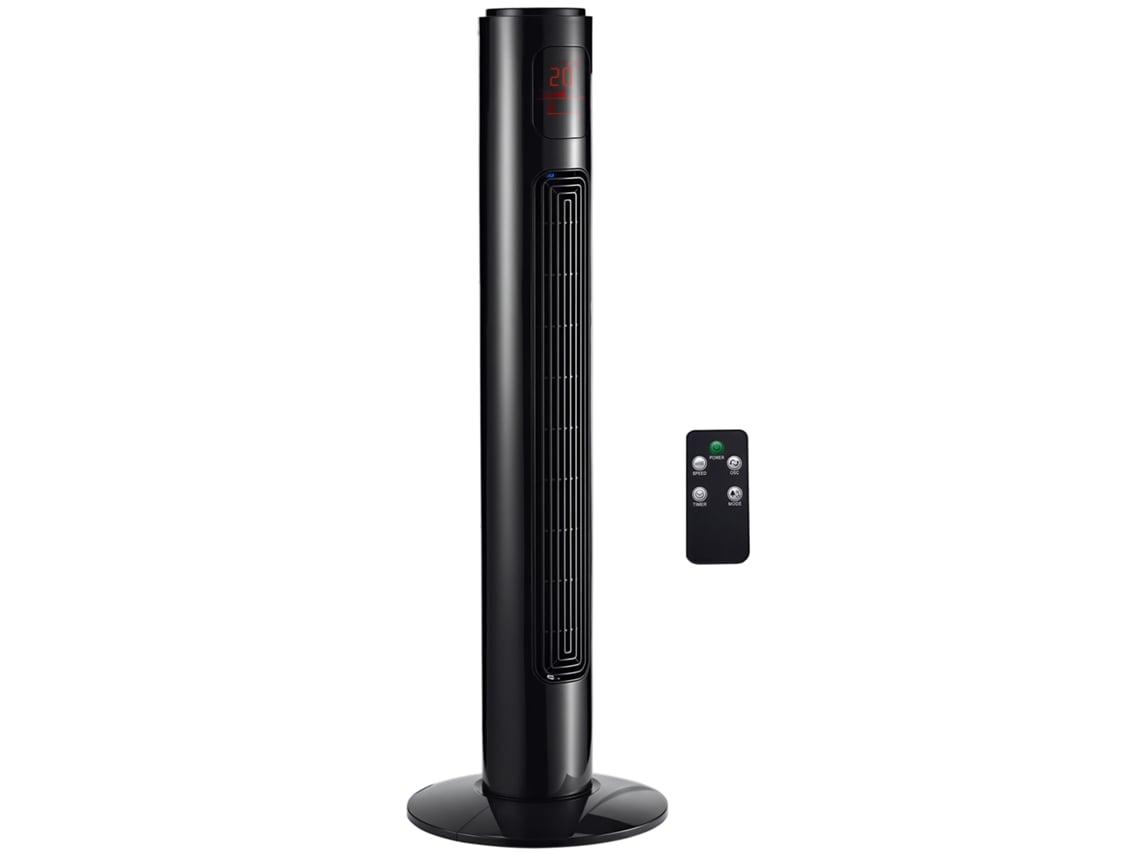 Ventilador De Torre Silencioso, 45w, 3 Modos, 3 Velocidades, Mando A Distancia, Oscilación 70°, Temporizador, Panel Led, 96 Cm, Negro