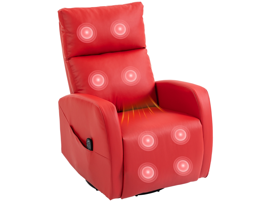 Sillón Reclinable De Masaje De Piel Sintética Con Reposapiés Calefactable Y Mando A Distancia, Color Rojo.