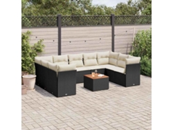 Conjunto de sofá de jardín de 10 piezas con cojines en mimbre sintético negro de DKD Home Decor