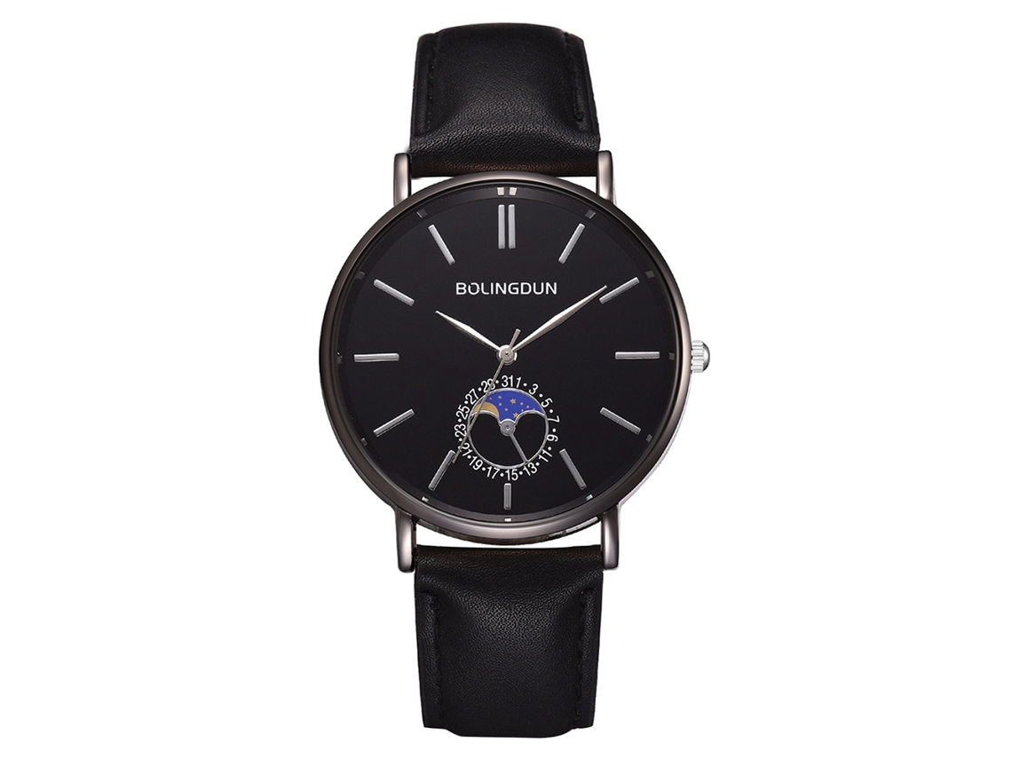 Reloj De Pulsera De Moda Para Parejas Con Movimiento De Cuarzo Y Correa De Piel Sintética (marco Negro, Esfera Negra, Talla L).