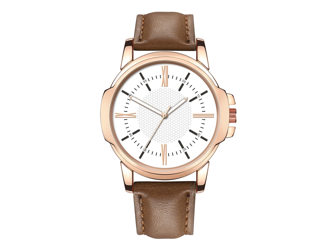 Reloj De Pulsera Analógico De Aleación Para Hombre Con Esfera Redonda, Movimiento De Cuarzo, Color Marrón Oscuro.