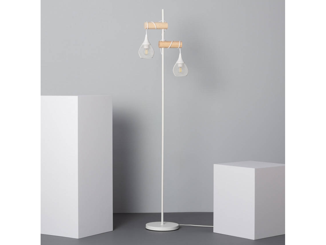 Lámpara De Pie Aluminio Y Madera Monah Branco