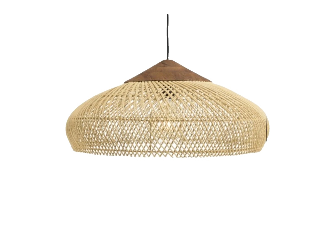 Lámpara colgante Boãªmia, casquillo E27, madera y ratán, 60 cm de diámetro, sin bombilla, D40x19 OEM