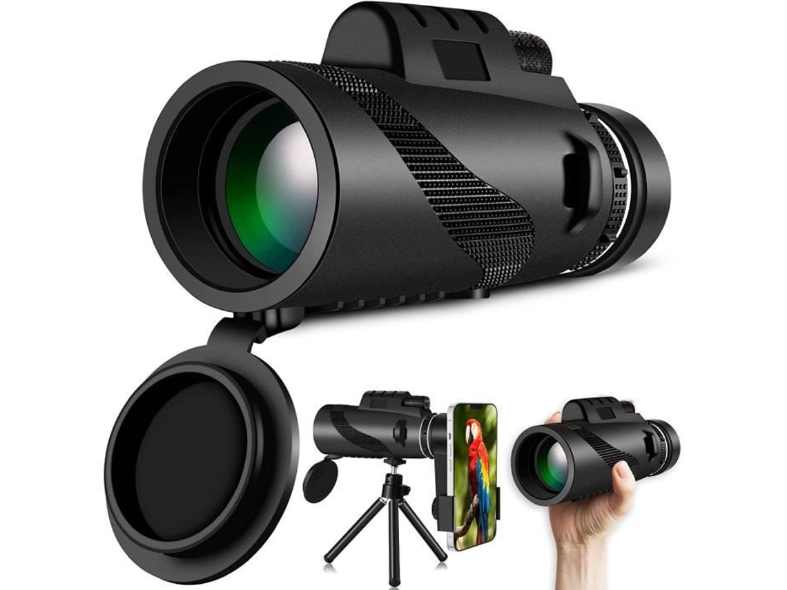 Telescopio monocular HD 40 X 60 con soporte y trípode para acampar Observación de aves Caza Fútbol Negro 142