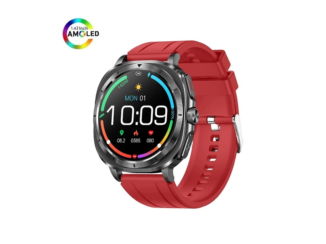 Reloj inteligente Bestvite ET492 AMOLED con llamadas Bluetooth y NFC, detección de estado de ánimo (rojo)