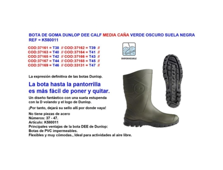 Bota de goma dunlop dee media caña n 47 verde normal k580011