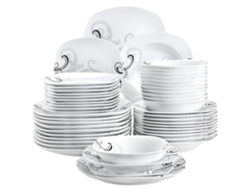 Juego de vajilla de porcelana, diseño floral, forma cuadrada, 48 piezas