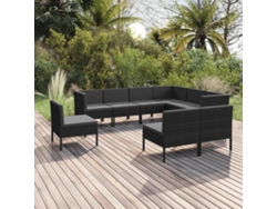 Conjunto de jardín de 9 piezas con cojines, mimbre sintético negro, DKD Home Decor