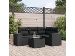 Conjunto de sofá de jardín de 5 piezas con cojines de mimbre sintético negro, Dkd Home Decor