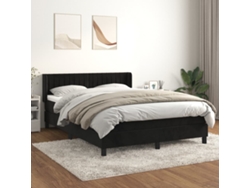 Cama Box Spring Con Colchón Terciopelo Negro 140x190 Cm