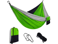 Hamaca Individual Chrui Con Cuerda De 2 M Y Mosquetón, 270 X 140 Cm (gris/verde Fruta/azul Marino)