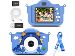Cámara infantil Digitallab Dinosaur de 48 MP con doble cámara y grabación de vídeo HD de 1080p, 32 GB, color azul