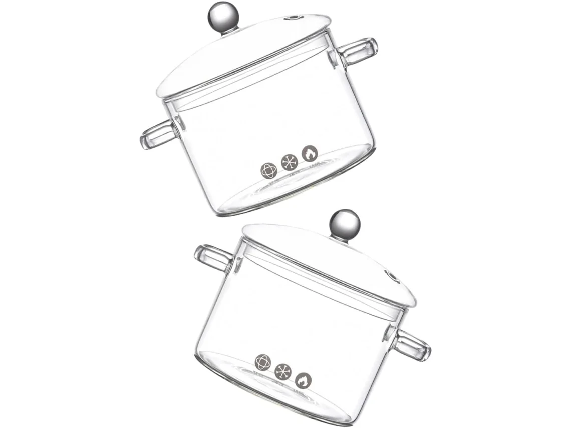 Juego de 2 cacerolas de vidrio transparente de 1500 ml con tapa, resistentes al calor, ideales para Gokoco