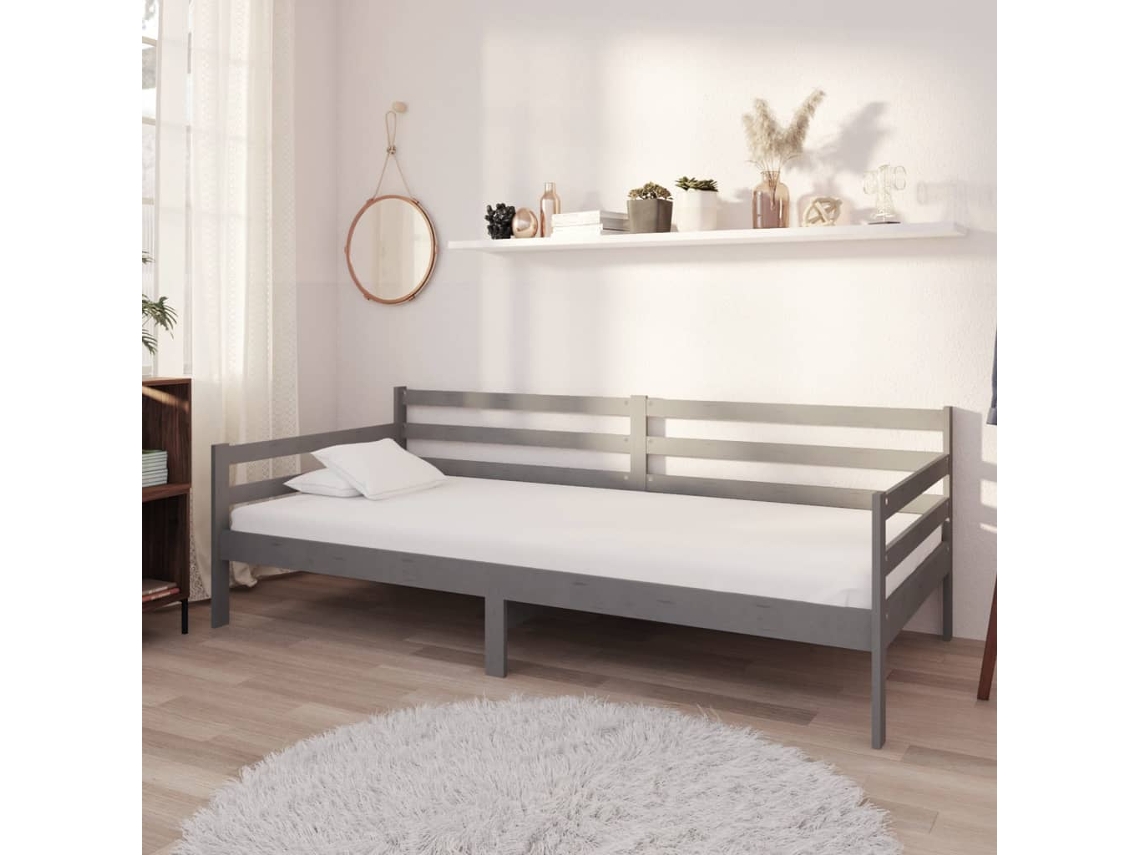 Sofá Cama Con Colchón Madera De Pino Maciza Gris 90x200 Cm