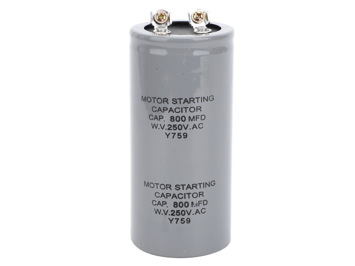 Condensador De Arranque Cd60 De 800 Mfd Y 250 Vca Con Carcasa De Plástico Y Pasador Roscado.