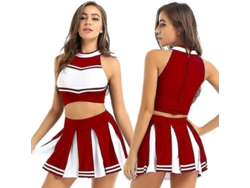 Fasst-traje De Lider De Cheerleading Para Mujer Adulto Vestido Uniforme Bhc Top Sin Mangas Falda Plisada Elástica Tiras Blancas