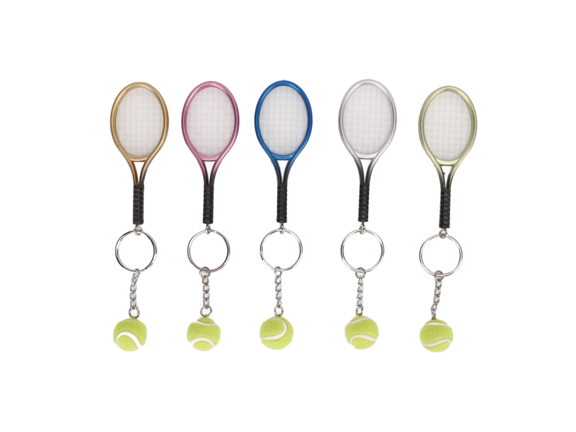 2026rebe-5 Piezas Llavero de raqueta de tenis Mini pelota Collar Anillo Oro Plata Rosa Azul Bronce Regalo para amantes del deporte