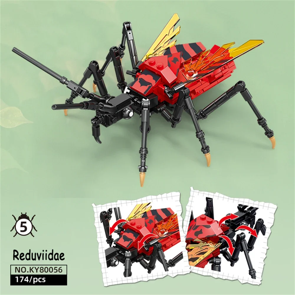 Juego de bloques de construcción con forma de insecto, ideal para niños, un exquisito modelo de colección.