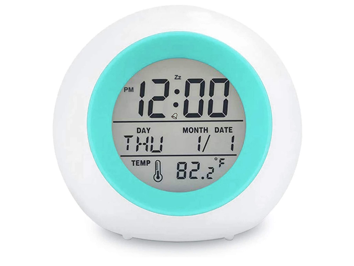 Despertador digital para niños, 7 colores de luz, repetición, detección de temperatura RNEMITERY