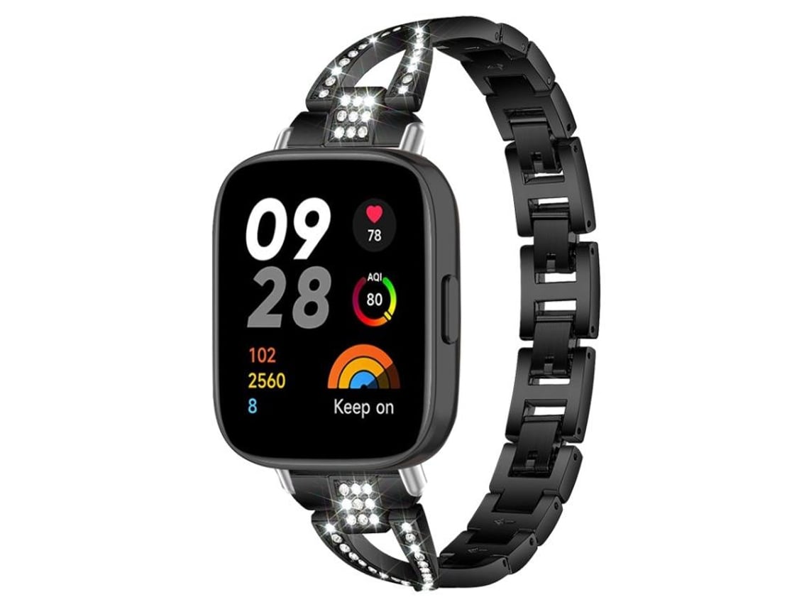 Bracelete Para Redmi Watch 3 - Metal - Diamante Em Formato De X Preta