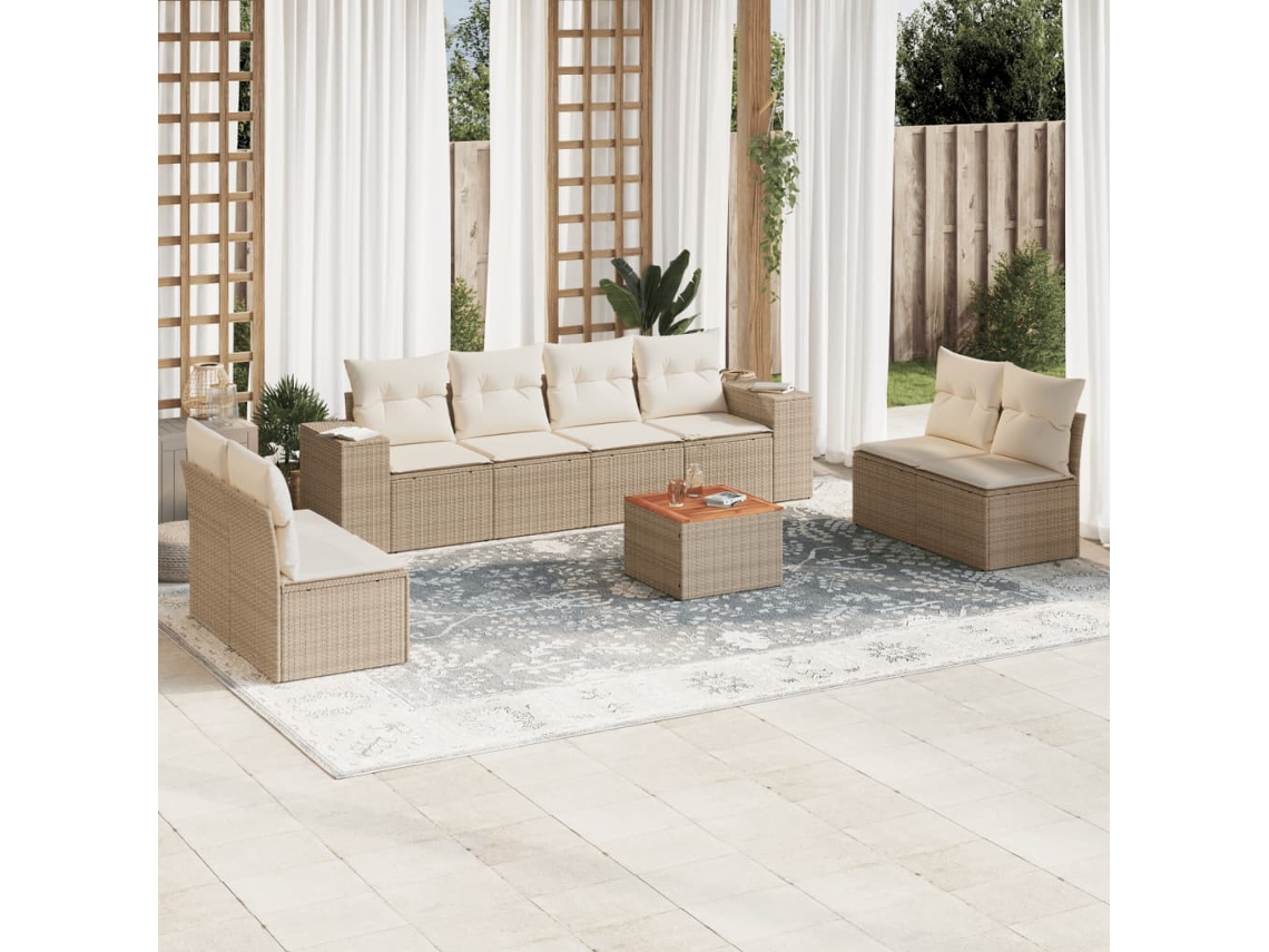 Conjunto de sofá de jardín de 9 piezas con cojines, mimbre sintético beige, Dkd Home Decor