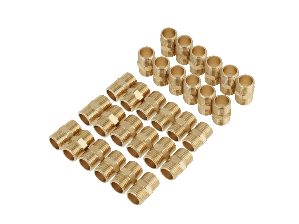 2026velora-30 Piezas Manguera De Latón De Conexión De Tubo Hexagonal Nipple Igual Bsp 1/4" Hilo Macho Para Aire Combustible Agua