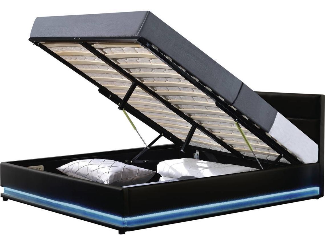 HABITAT ET JARDIN Cama con LED Anastasia - Negro (160x200 cm - MDF y Contrachapado)