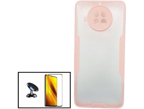 Kit Protector de Pantalla de Vidrio Templado + Carcasa + Soporte Magnético Xiaomi Mi 10T Lite 5G PHONECARE Bumper Rosa / Transparente