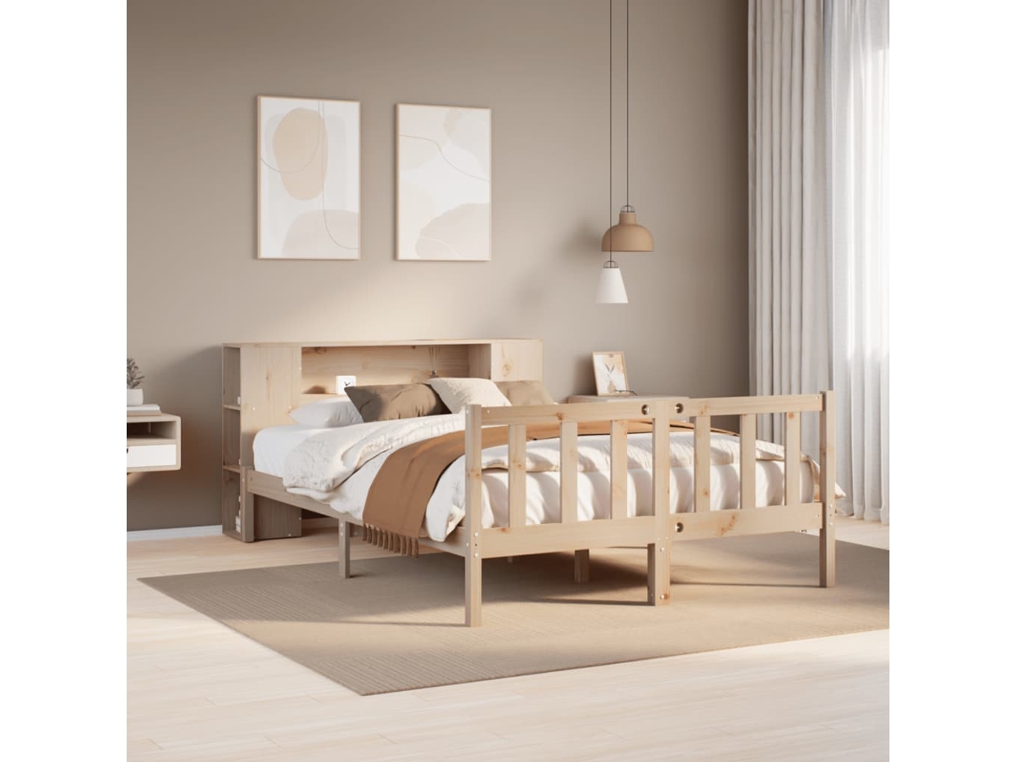 Cama Con Estantería Sin Colchón Madera Maciza De Pino 160x200cm