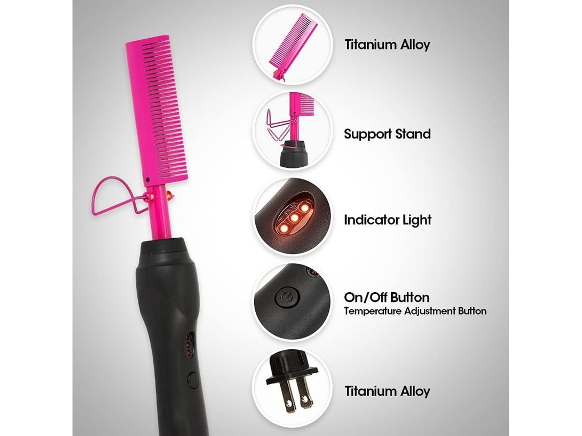 Peine Eléctrico Térmico Para Pelucas, Peine Alisador Con 3 Ajustes De Temperatura, Color Rosa.