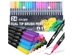 Marcadores de doble pincel SIURN, 24 marcadores artísticos de color con puntas finas y de pincel