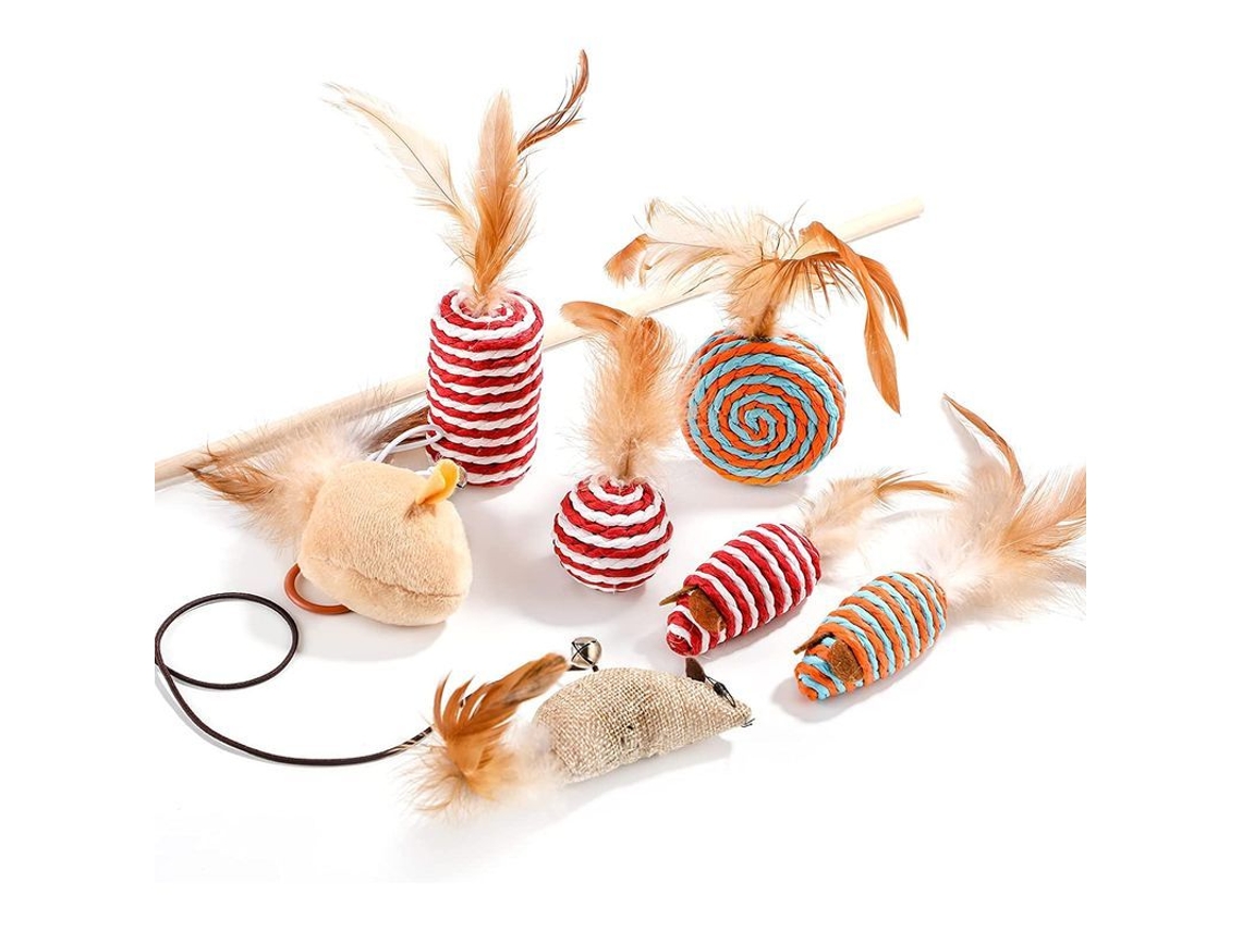2026altiro-juego De 7 Juguetes De Plumas Para Gatos, Madera Natural, Sisal, Seguros Y Divertidos.