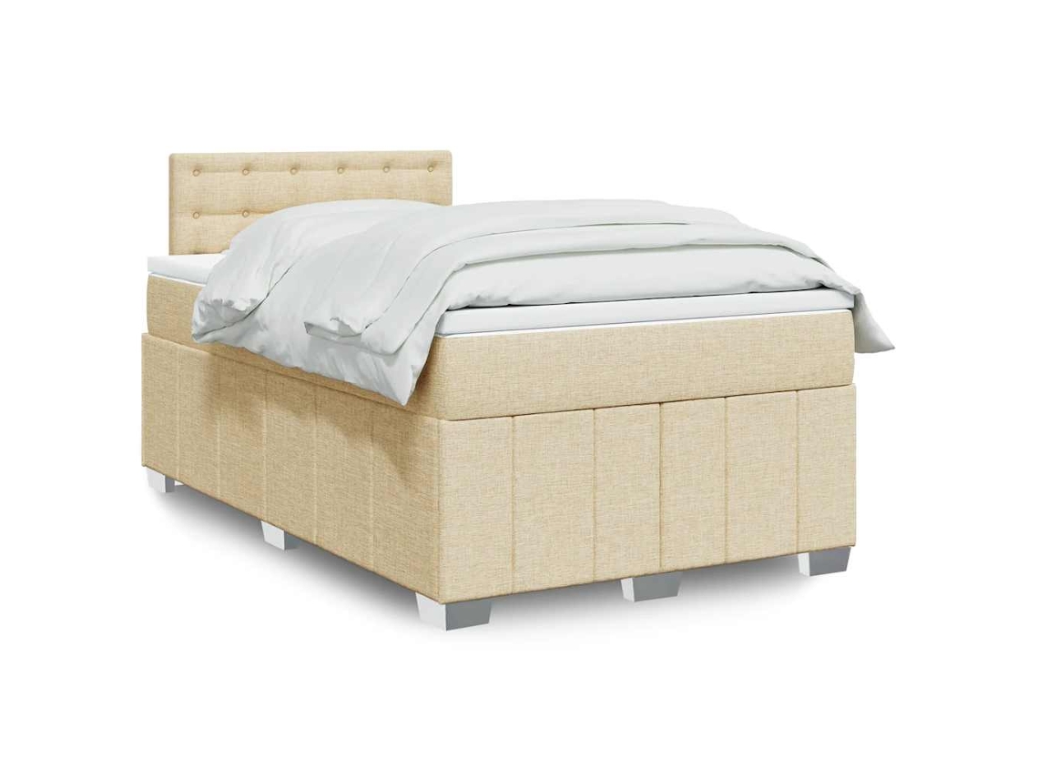 Cama Box Spring Con Colchón Tela Color Crema 120x200 Cm