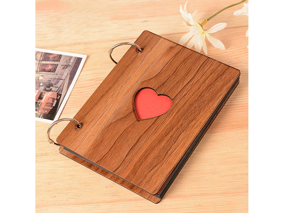 Álbum de fotos vintage con páginas adhesivas, de madera.