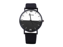 Reloj analógico de cuarzo redondo con correa Ulzzang de PU (correa negra, esfera negra)
