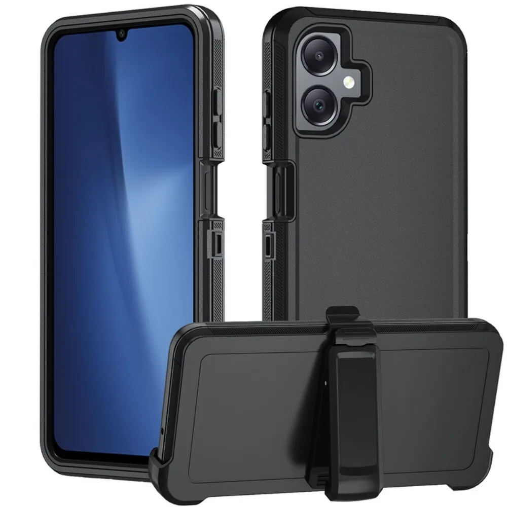 (negro, Galaxy A04e) Funda Para Teléfono Samsung De Triple Capa, Resistente A Los Golpes, Fabricada Con Material Híbrido Y Con Clip.