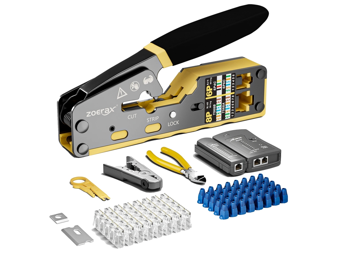 Kit de crimpadora Zoerax 8 en 1 multifuncional, incluye comprobador de cables, kit Cat6