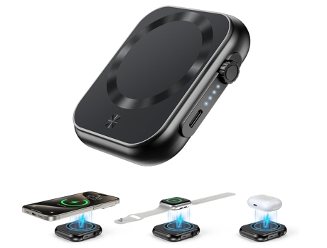 Cargador Portátil Inalámbrico Banco de Energía Magnético 3 en 1 5000mAh Paquete de Batería USB-C Mag-Safe de Carga Rápida de 22.5W CHRONUS