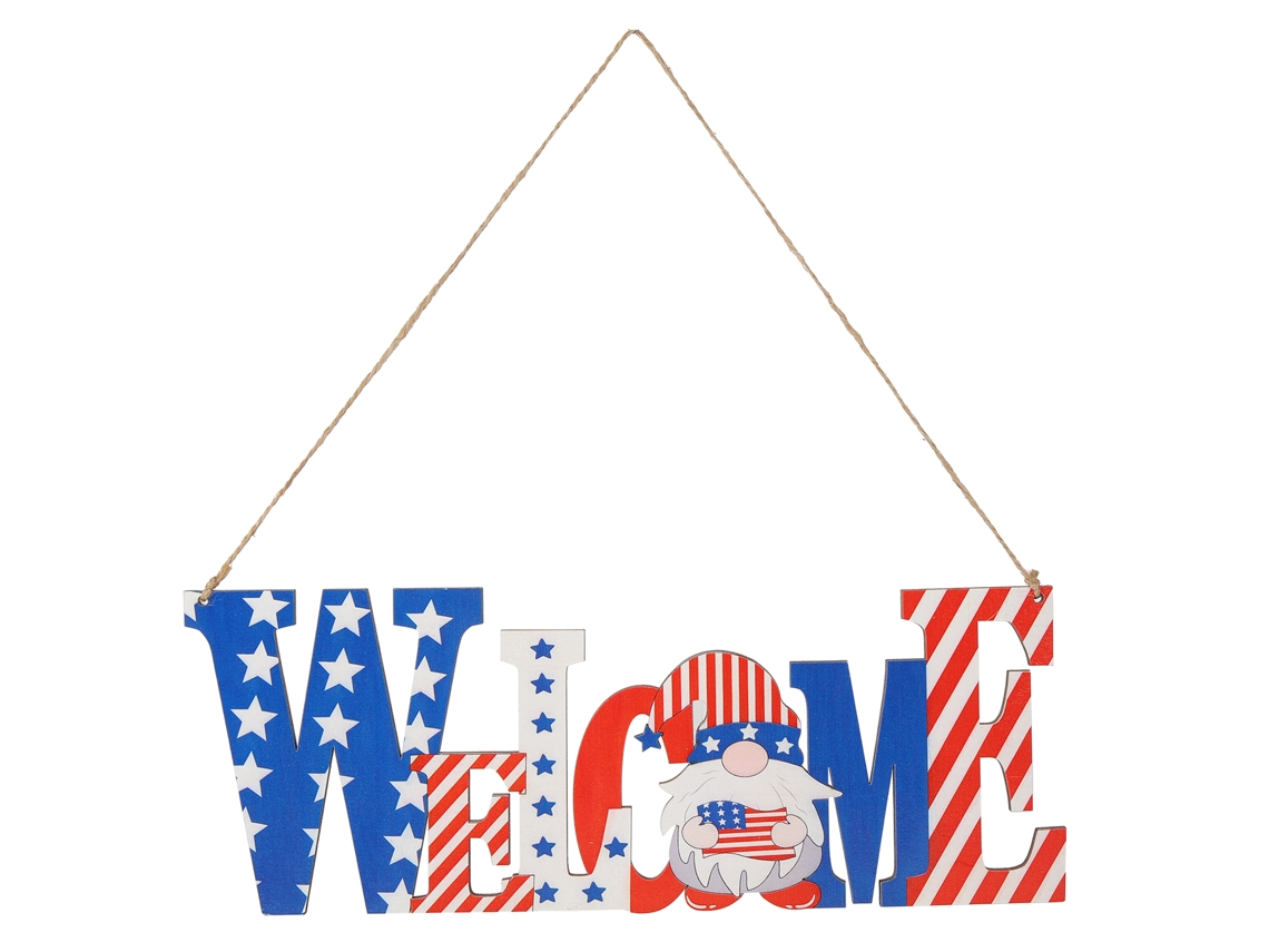 Letrero De Puerta De Madera Decorativo Portátil Con Forma De Gnomo Para El Día De La Independencia, Perfecto Para Fiestas Y El Hogar.