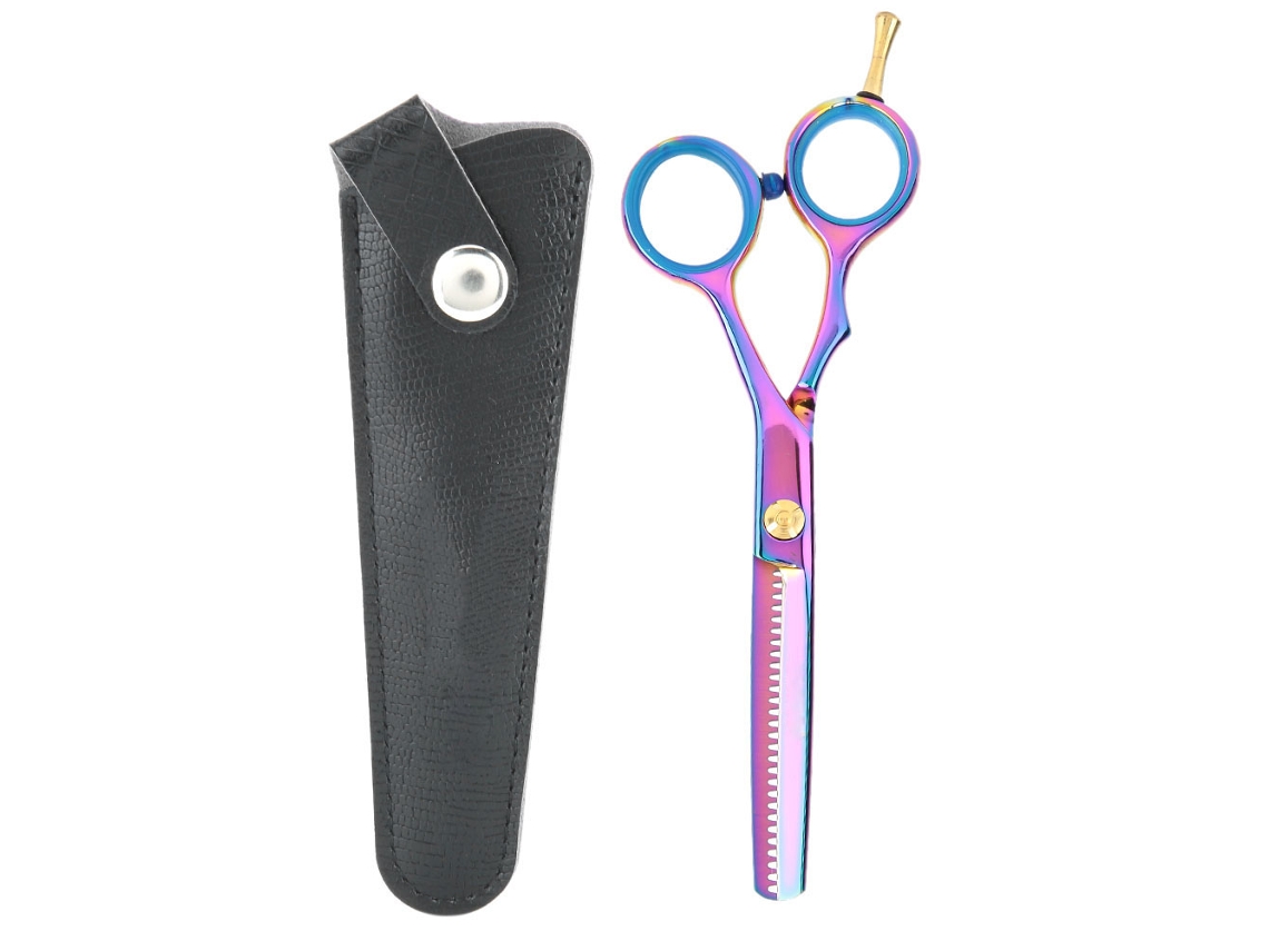 Tijeras De Peluquería Para Afinar Pelo De Acero Inoxidable Con Funda De Cuero Pu Cortar Y Afinar Pelo