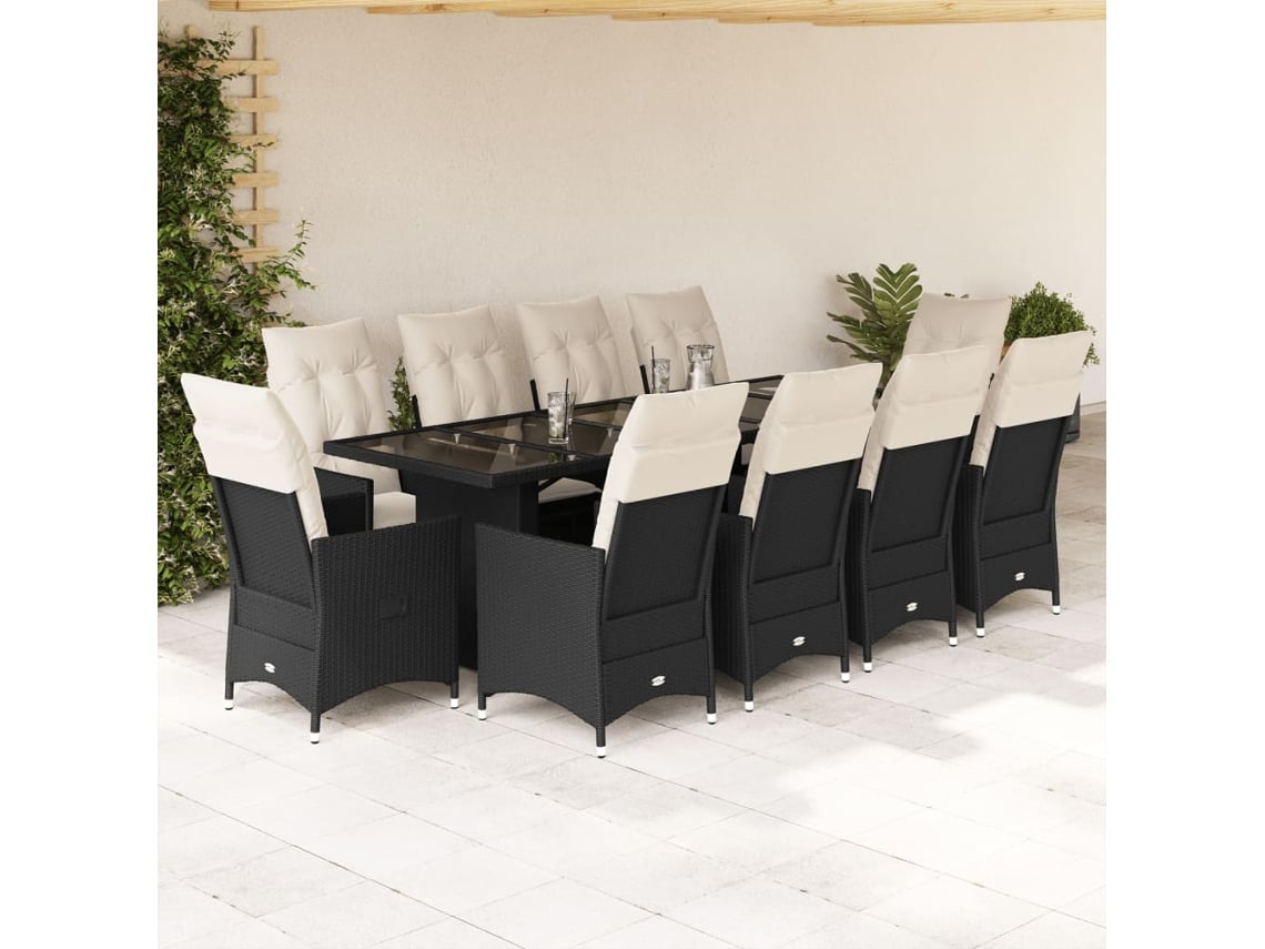 Conjunto de bistró de jardín de 11 piezas con cojines de mimbre negros de Dkd Home Decor