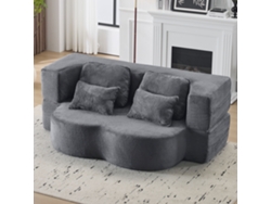 Sofá cama de suelo para 2 personas, diseño moderno y cómodo, con 4 cojines y colchón de espuma de alta densidad, azul grisáceo