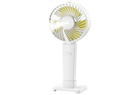 Mini ventilador de niebla para portátil 4 en 1 con soporte para teléfono y luz LED, 2000 mAh, USB, 3 velocidades, blanco USHION