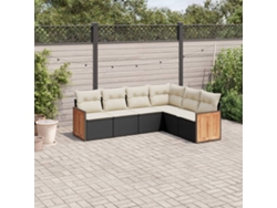 Conjunto de sofá de jardín de 6 piezas con cojines, mimbre sintético negro, DKD Home Decor